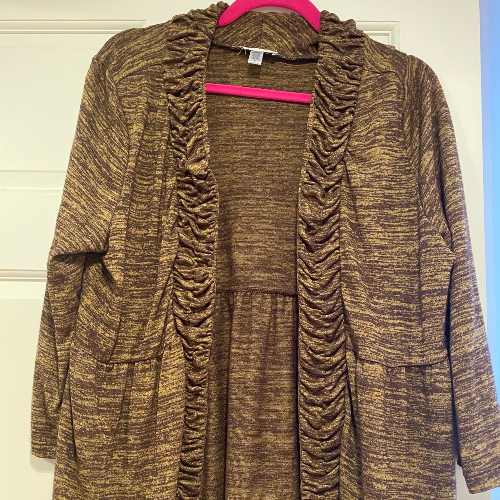Adorable, light weight brown/tan open cardigan